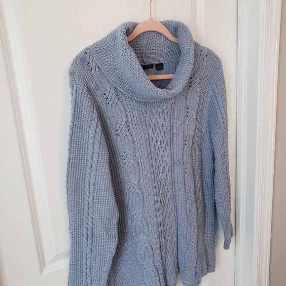 Jeanne Pierre Dusty Blue Cowl Neck Sweater Size XL - Picture 3 of 6